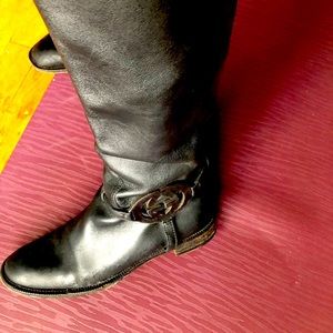 GUCCI GG black leather riding boots